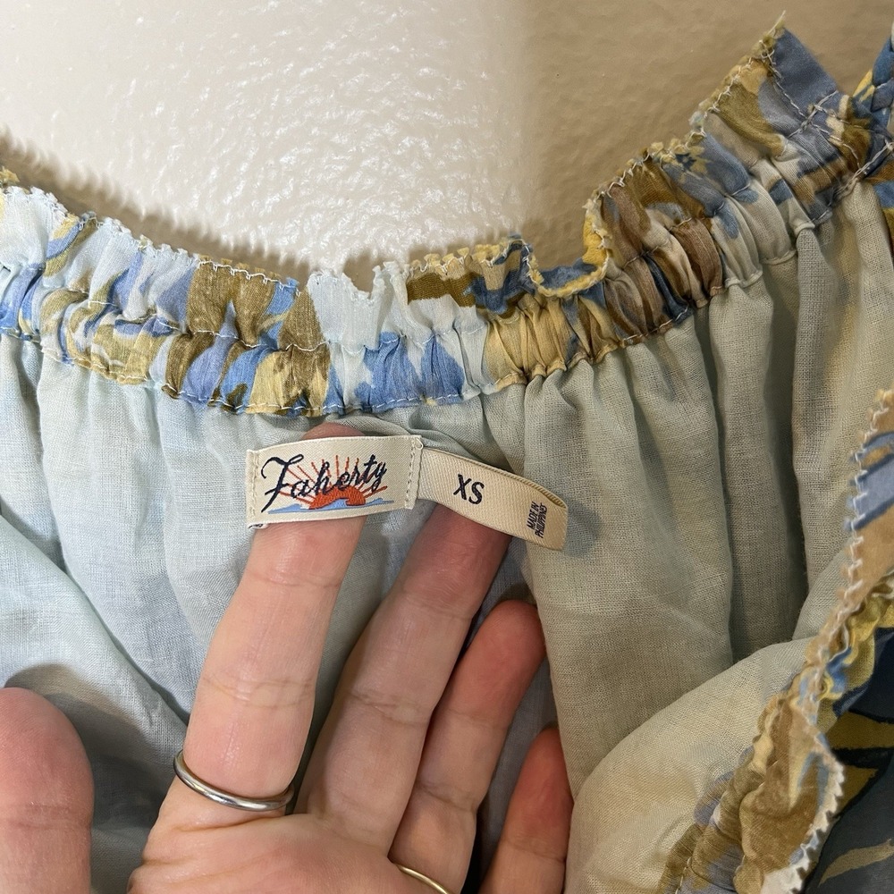 faherty dress Maxi Chaser floral Blue Boho Cottage Beach XS Tiered Boho Silk - Picture 10 of 12